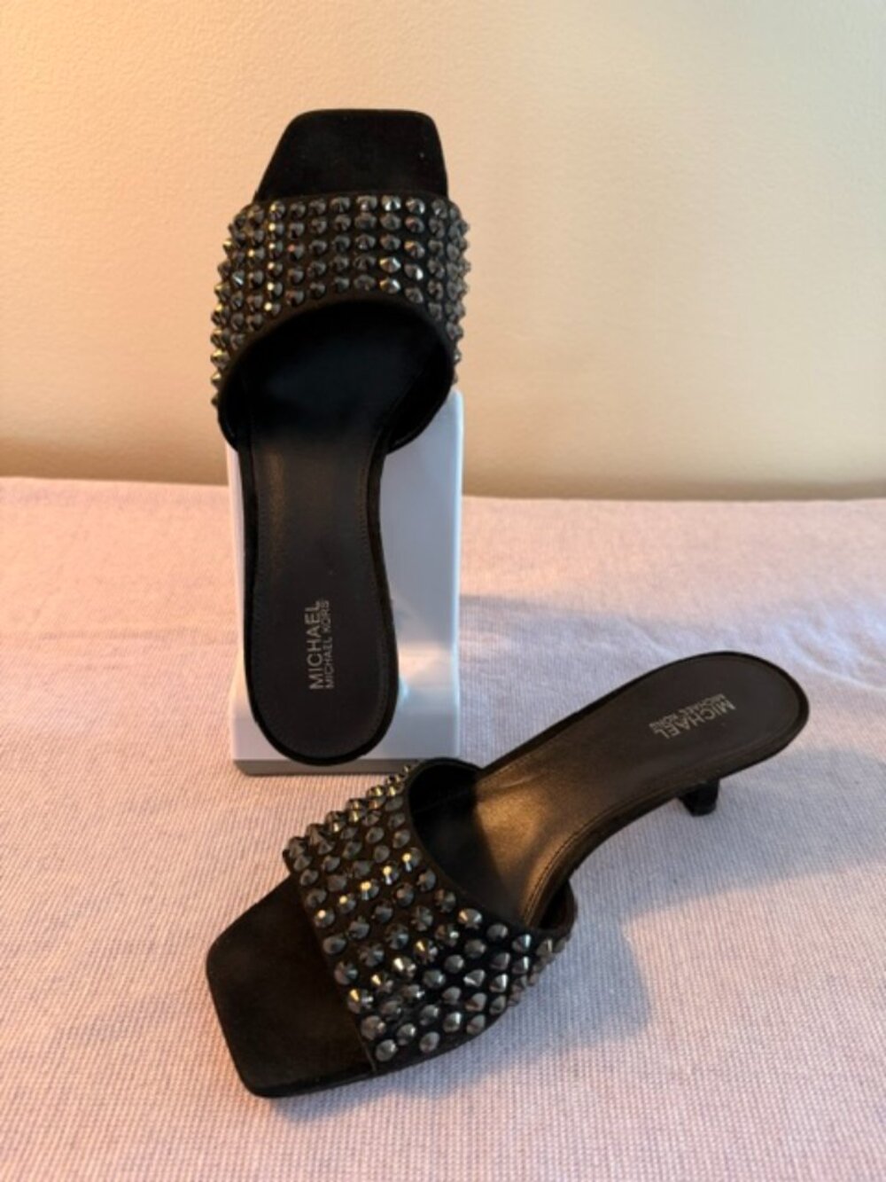 Michael Kors Black Crystal Embellished Heels Mules Size 8M